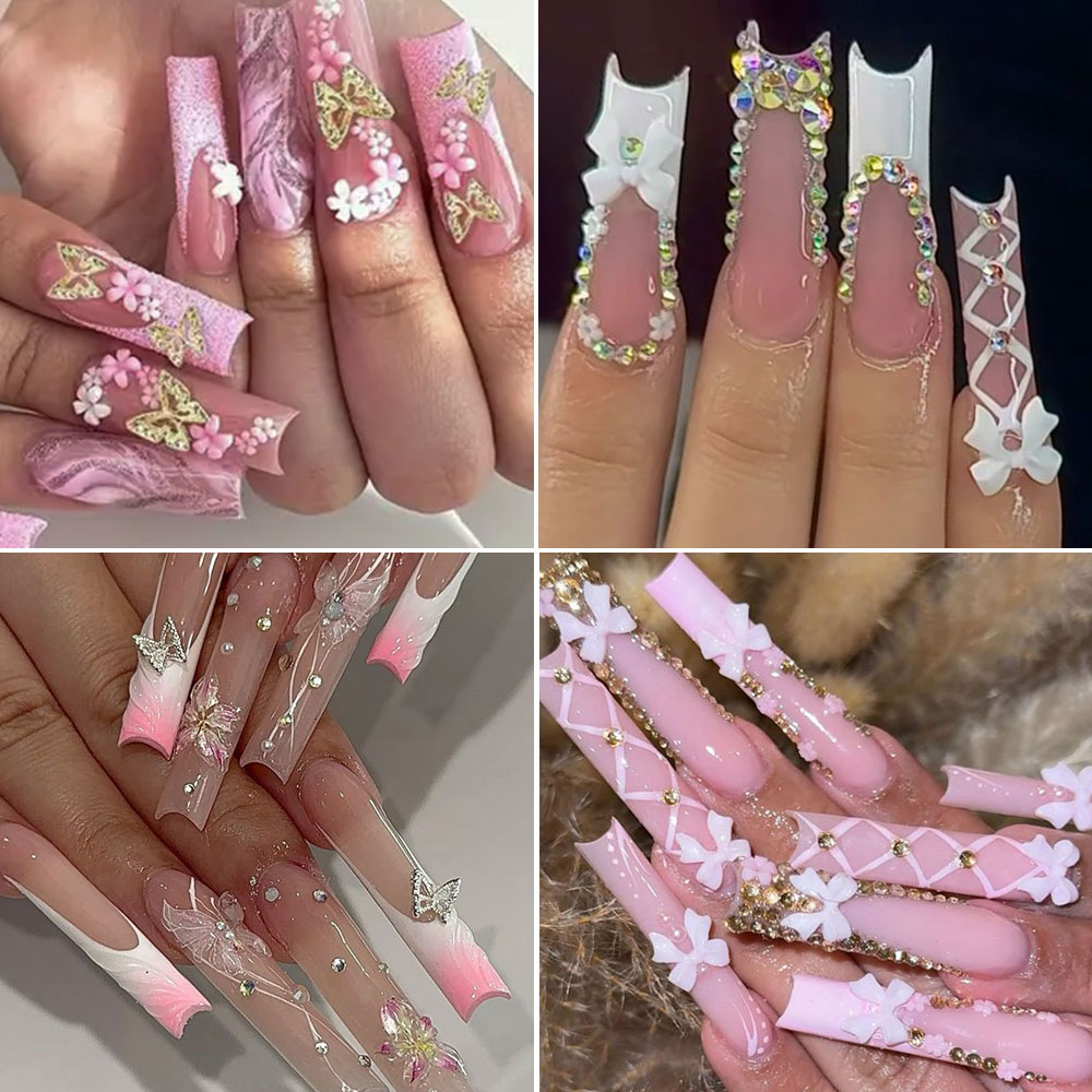 12Grid Pink White Bow Nail Art - Crystal Bead Mix avaliação e preço