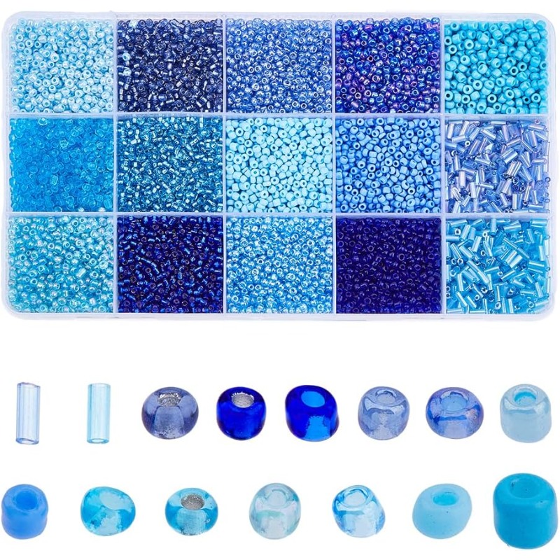 15000Pcs 15 Styles Blue Seed B - Seed Bead Tube avaliação e preço
