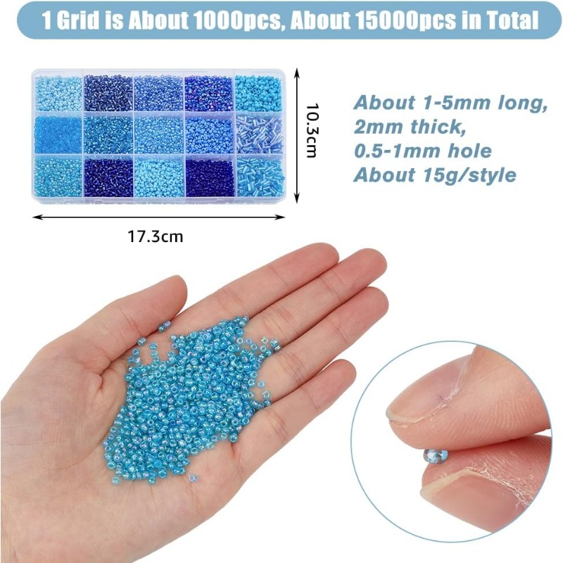15000Pcs 15 Styles Blue Seed B - Seed Bead Tube avaliação e preço
