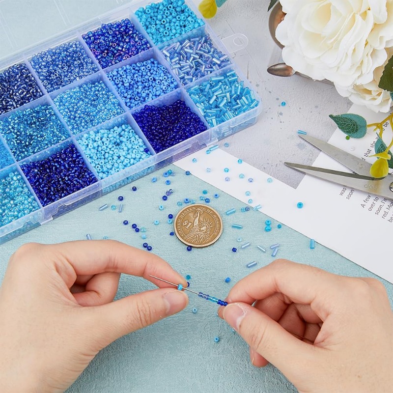 15000Pcs 15 Styles Blue Seed B - Seed Bead Tube avaliação e preço