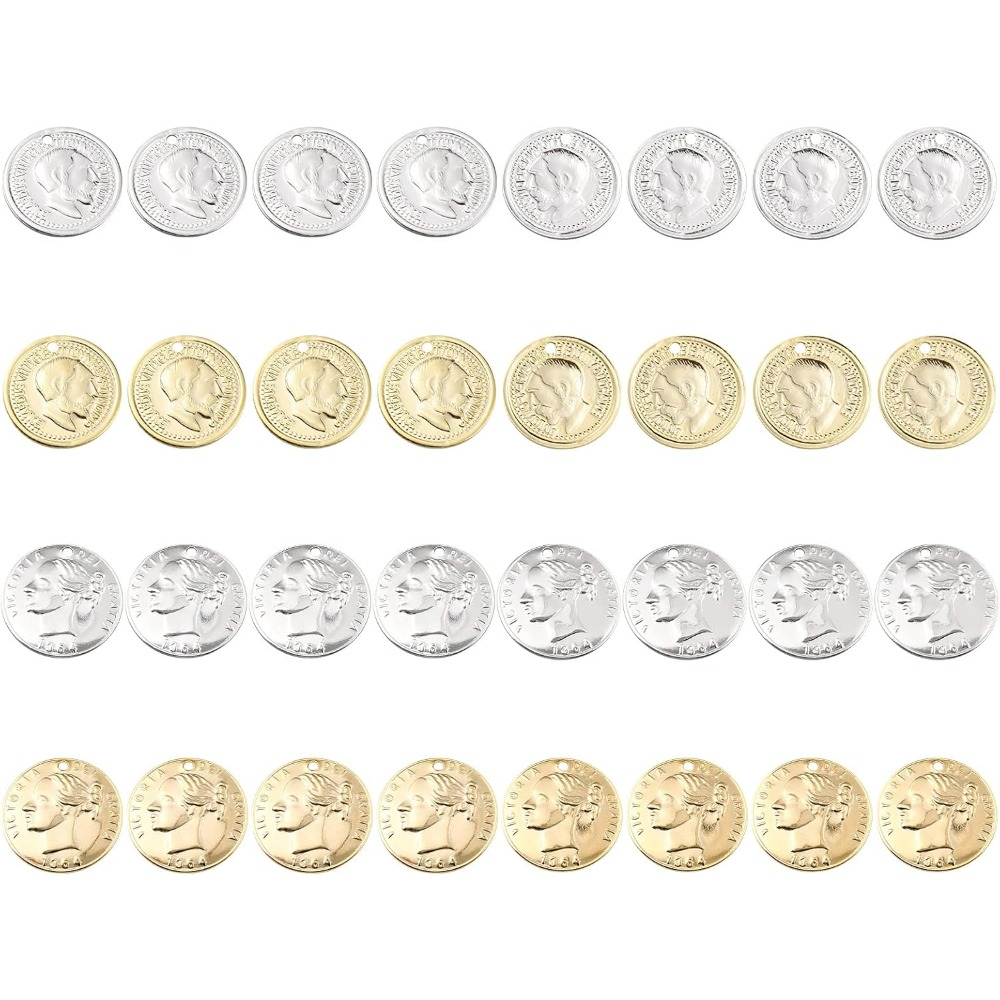 32Pcs 2 Styles Coin Charms 24K - Jewelry Making Victoria avaliação e preço