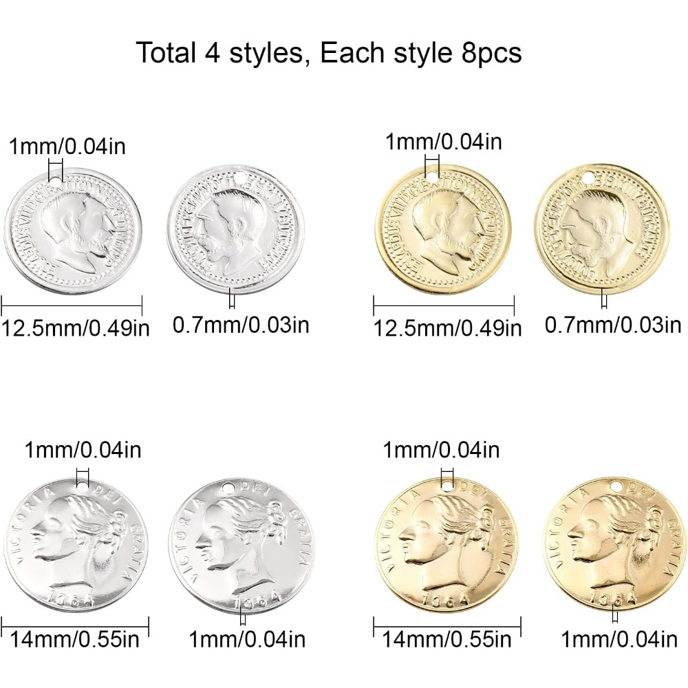 32Pcs 2 Styles Coin Charms 24K - Jewelry Making Victoria avaliação e preço