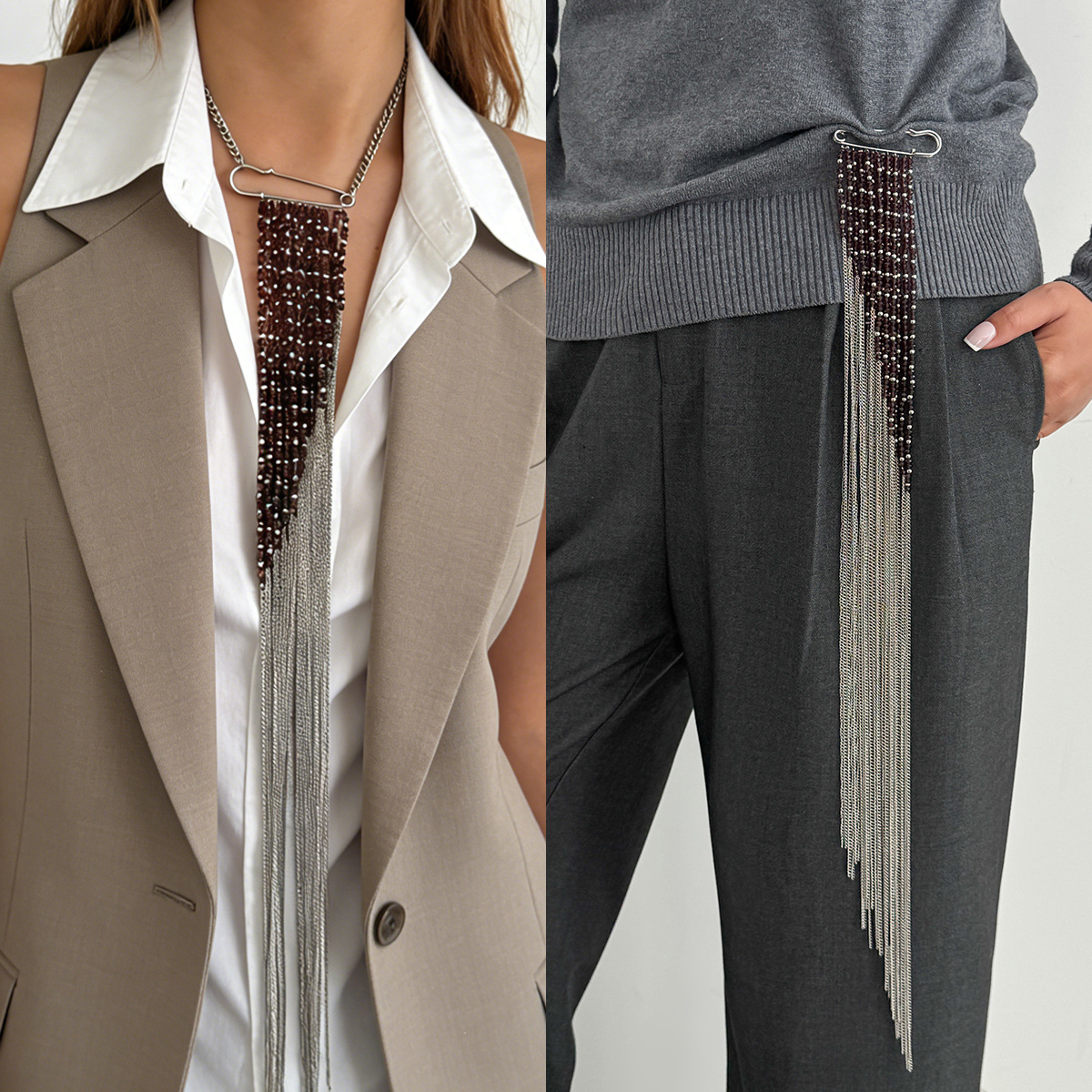 Silver Color Tassel Chain Broo - Jewelry Making Accessories avaliação e preço